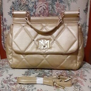 Badgley Mischka Gold Diamond Quilted Vegan Leather Shoulder Bag